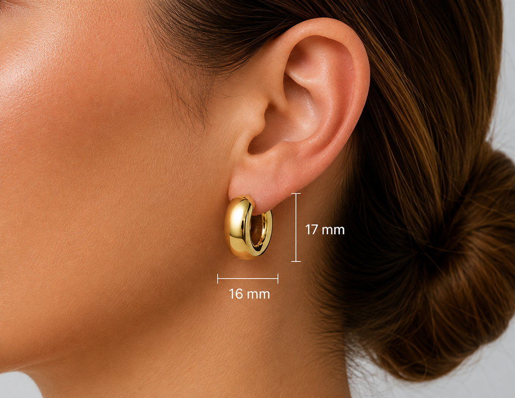 Orecchini Huggie Bombati Dorati 18Kt in Argento 925 – 17 × 16 mm