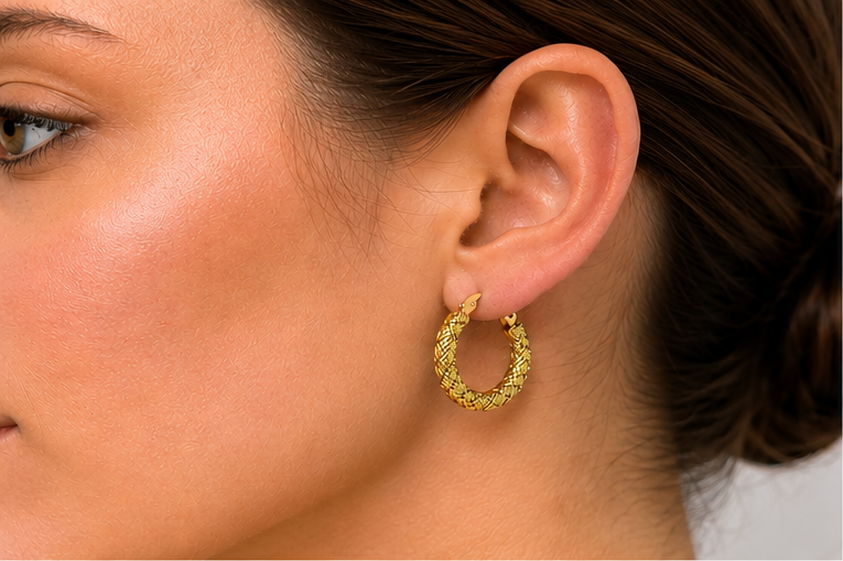 Hoop Dorato 18 KT Intrecciato 3×16 mm – Argento 925