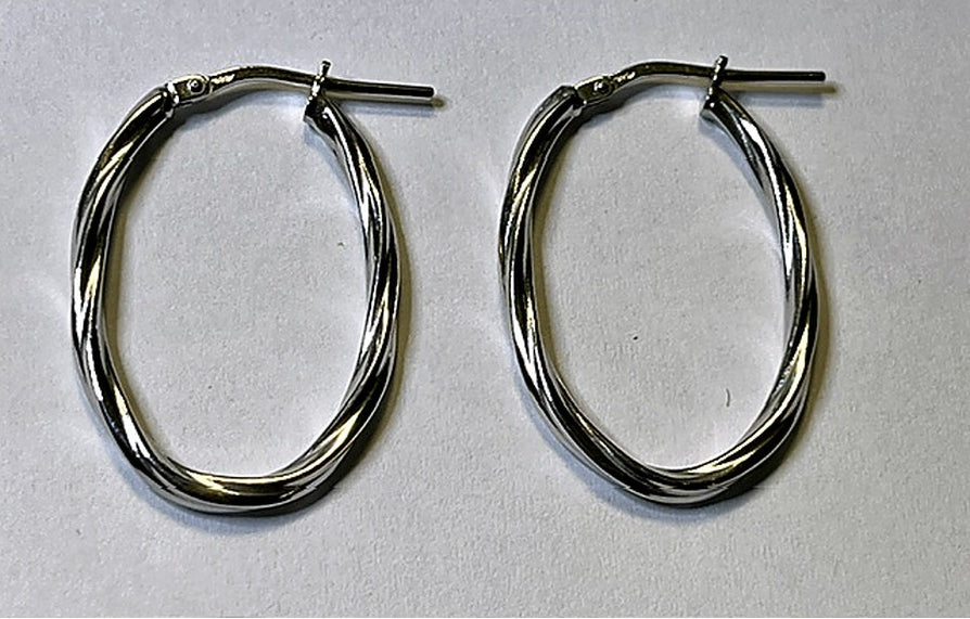 Elongated Oval Twisted Earrings – 925 Silver