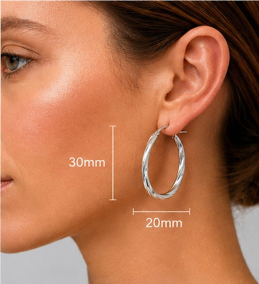 Elongated Oval Twisted Earrings – 925 Silver