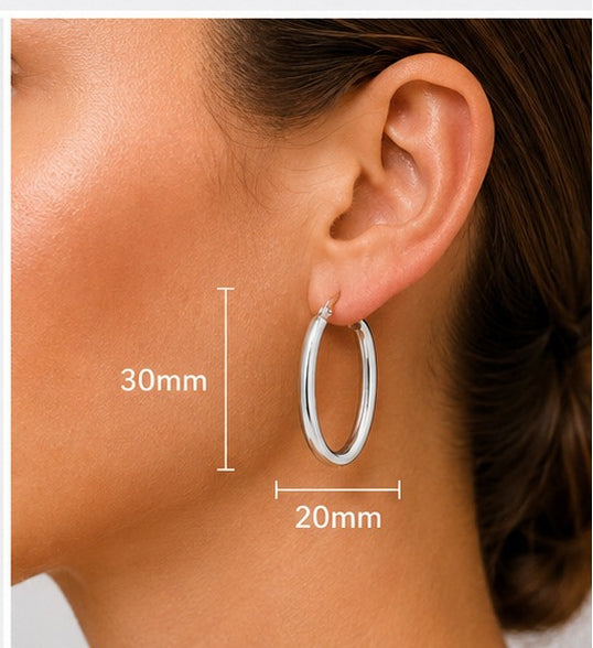 Orecchini a Cerchio Ovale Allungato in Argento 925 – 30 × 20 mm