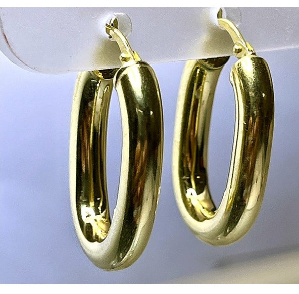 Orecchini a Cerchio Ovale Bombato Dorati 18Kt in Argento 925 – 25 × 18 mm
