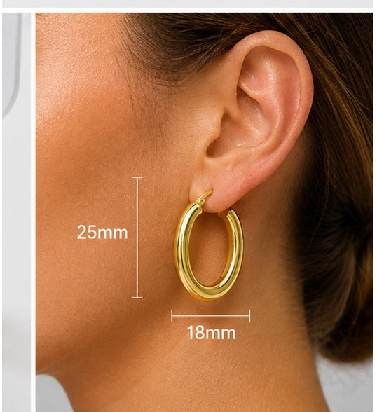 Orecchini a Cerchio Ovale Bombato Dorati 18Kt in Argento 925 – 25 × 18 mm
