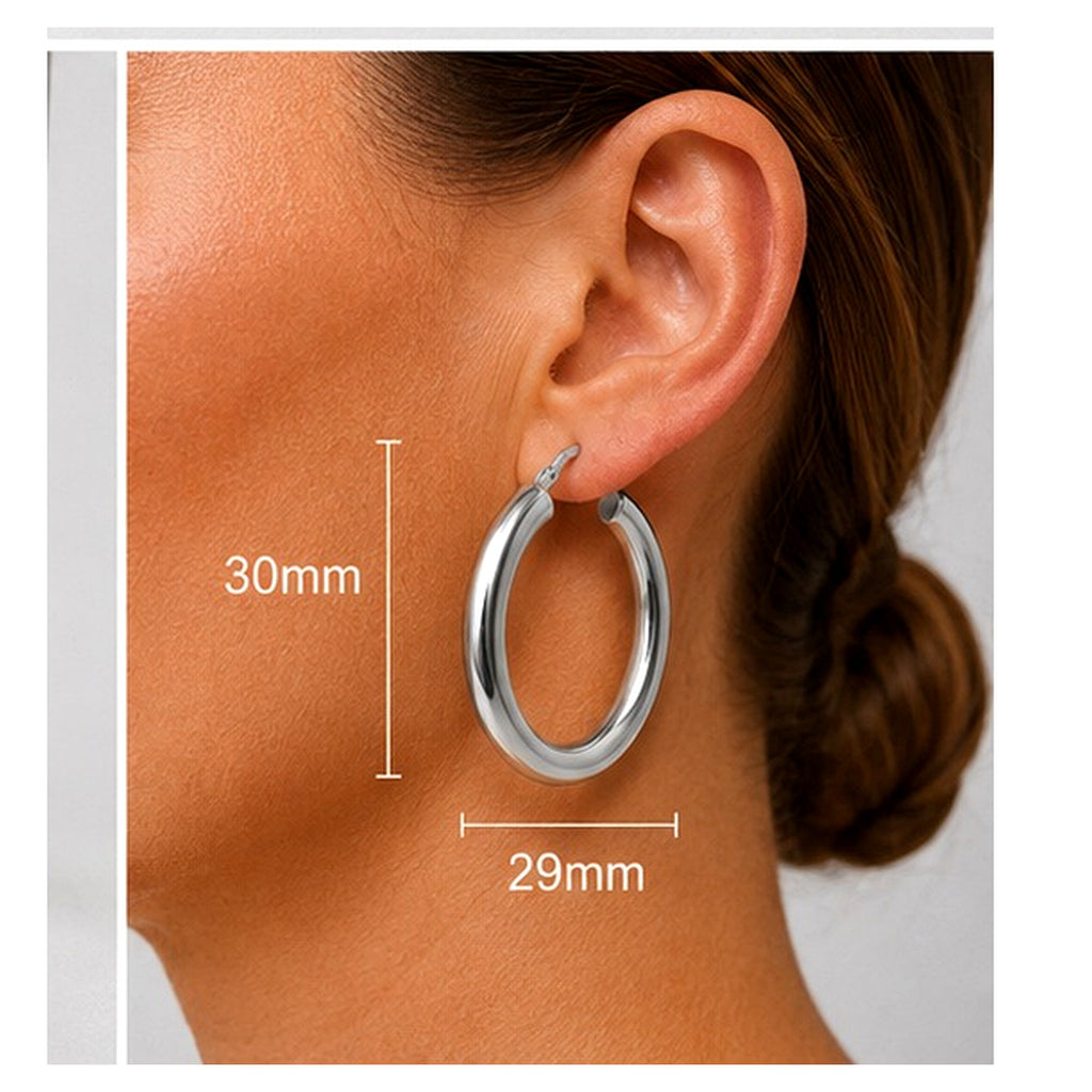Orecchini a Cerchio Tubolari Bombati in Argento 925 – 30 × 29 mm